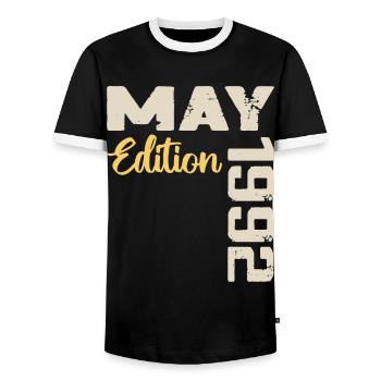 May 1992 Birthday May 1992 Gift May 1992 May - Men's Ringer Shirt - black/white - Front - AI Model Female 172 light (172cm) & AI Model Male 178 light (178cm)