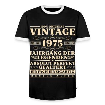 50 Jahre Vintage 1975 Jahrgang 50 Geburtstag - Männer Kontrast-T-Shirt - Schwarz/Weiß - Vorne - AI Model Female 172 light (172cm) & AI Model Male 178 light (178cm)