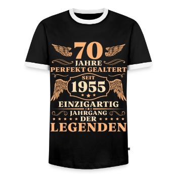 70 Geburtstag Perfekt Gealtert Jahrgang 1955 - Männer Kontrast-T-Shirt - Schwarz/Weiß - Vorne - AI Model Female 172 light (172cm) & AI Model Male 178 light (178cm)