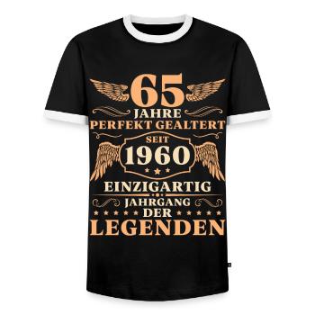 65 Geburtstag Perfekt Gealtert Jahrgang 1960 - Männer Kontrast-T-Shirt - Schwarz/Weiß - Vorne - AI Model Female 172 light (172cm) & AI Model Male 178 light (178cm)