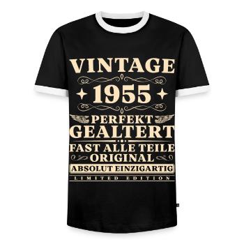 Vintage 1955 Jahrgang Perfekt Gealtert Geburtstag - Männer Kontrast-T-Shirt - Schwarz/Weiß - Vorne - AI Model Female 172 light (172cm) & AI Model Male 178 light (178cm)