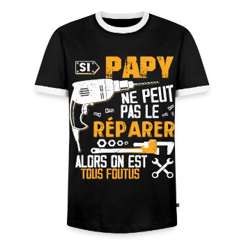 Si PAPY Ne Peut Pas Le Réparer Alors Tous Foutus - T-shirt contrasté Homme - noir/blanc - Devant - AI Model Female 172 light (172cm) & AI Model Male 178 light (178cm)