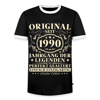 35 Jahre Original seit 1990 Jahrgang - Männer Kontrast-T-Shirt - Schwarz/Weiß - Vorne - AI Model Female 172 light (172cm) & AI Model Male 178 light (178cm)