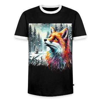 Watercolor Fox, Fox, Winter Background - Men's Ringer Shirt - black/white - Front - AI Model Female 172 light (172cm) & AI Model Male 178 light (178cm)