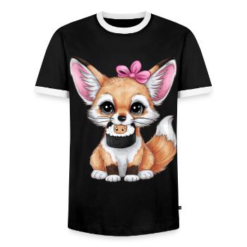 Kawaii Fennec Desert Fox with Japanese Sushi - Men's Ringer Shirt - black/white - Front - AI Model Female 172 light (172cm) & AI Model Male 178 light (178cm)