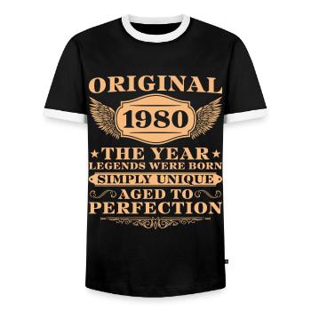 Jahrgang 1980 Geburtstag Einfach Einzigartig - Männer Kontrast-T-Shirt - Schwarz/Weiß - Vorne - AI Model Female 172 light (172cm) & AI Model Male 178 light (178cm)
