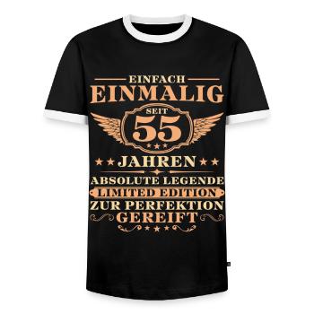 55. Geburtstag Einfach Einmalig seit 55 Jahren - Männer Kontrast-T-Shirt - Schwarz/Weiß - Vorne - AI Model Female 172 light (172cm) & AI Model Male 178 light (178cm)