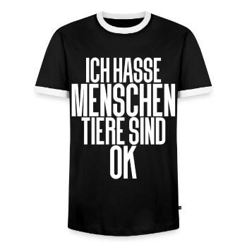 Ich Hasse Menschen Tiere Sind Ok - Männer Kontrast-T-Shirt - Schwarz/Weiß - Vorne - AI Model Female 172 light (172cm) & AI Model Male 178 light (178cm)