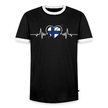 Finlande Cadeau de billet pour la fréquence cardiaque - T-shirt contrasté Homme - noir/blanc - Devant - AI Model Female 172 light (172cm) & AI Model Male 178 light (178cm)