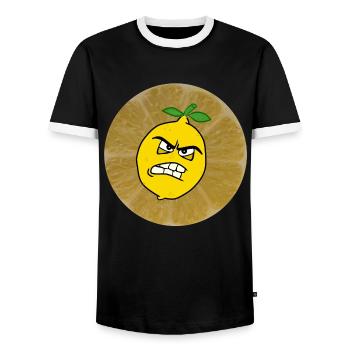 sour lemon is sour - Men's Ringer Shirt - black/white - Front - AI Model Female 172 light (172cm) & AI Model Male 178 light (178cm)