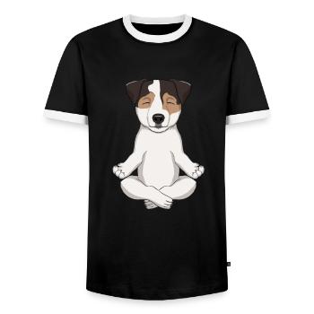 Parson Russell Terrier Meditate - Men's Ringer Shirt - black/white - Front - AI Model Female 172 light (172cm) & AI Model Male 178 light (178cm)