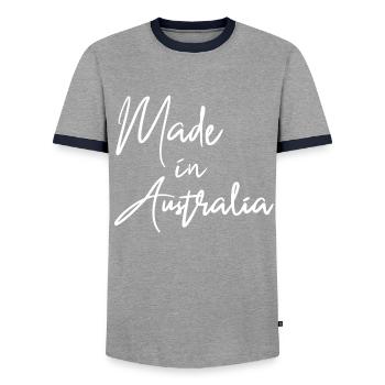 En Australie - T-shirt contrasté Homme - gris/marine  - Devant - AI Model Female 172 light (172cm) & AI Model Male 178 light (178cm)