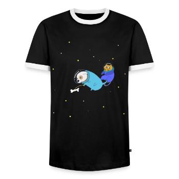 Dog and cat as astronaut in the universe - Men's Ringer Shirt - black/white - Front - AI Model Female 172 light (172cm) & AI Model Male 178 light (178cm)