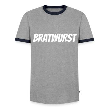 Bratwurst - Männer Kontrast-T-Shirt - Grau/Navy  - Vorne - AI Model Female 172 light (172cm) & AI Model Male 178 light (178cm)