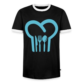 Bonnet de cuisine - T-shirt contrasté Homme - noir/blanc - Devant - AI Model Female 172 light (172cm) & AI Model Male 178 light (178cm)