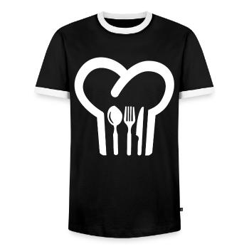 Bonnet de cuisine - T-shirt contrasté Homme - noir/blanc - Devant - AI Model Female 172 light (172cm) & AI Model Male 178 light (178cm)