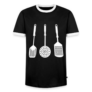 Les demi-braqueurs - T-shirt contrasté Homme - noir/blanc - Devant - AI Model Female 172 light (172cm) & AI Model Male 178 light (178cm)
