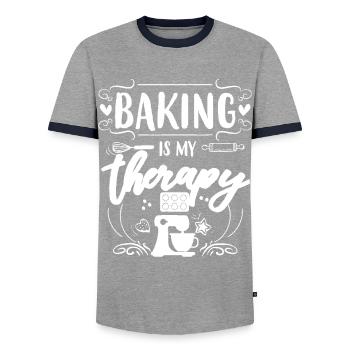 La cuisson est ma thérapie t-shirt - T-shirt contrasté Homme - gris/marine  - Devant - AI Model Female 172 light (172cm) & AI Model Male 178 light (178cm)