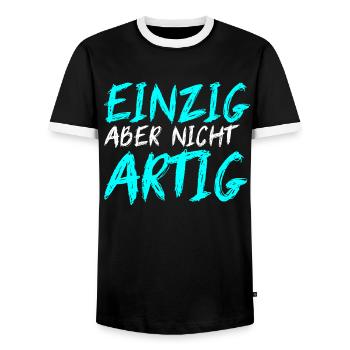 EINZIG aber nicht ARTIG - Männer Kontrast-T-Shirt - Schwarz/Weiß - Vorne - AI Model Female 172 light (172cm) & AI Model Male 178 light (178cm)