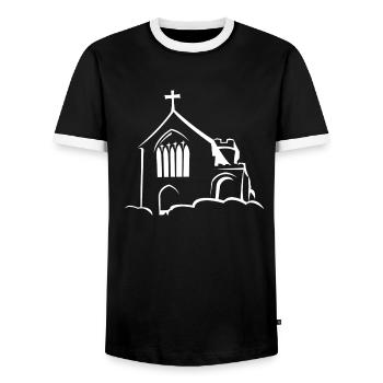 Église sur les nuages - T-shirt contrasté Homme - noir/blanc - Devant - AI Model Female 172 light (172cm) & AI Model Male 178 light (178cm)