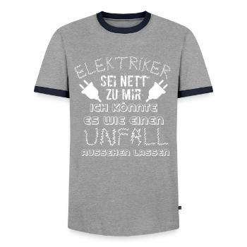 ELEKTRIKER SEI NETT ZU MIR - Männer Kontrast-T-Shirt - Grau/Navy  - Vorne - AI Model Female 172 light (172cm) & AI Model Male 178 light (178cm)