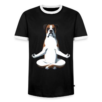 Yoga Boxer Hund - Männer Kontrast-T-Shirt - Schwarz/Weiß - Vorne - AI Model Female 172 light (172cm) & AI Model Male 178 light (178cm)