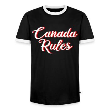 CANADA RULES - Männer Kontrast-T-Shirt - Schwarz/Weiß - Vorne - AI Model Female 172 light (172cm) & AI Model Male 178 light (178cm)
