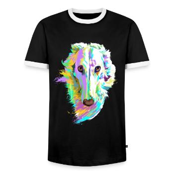Farbiger Barsoi Hund - Männer Kontrast-T-Shirt - Schwarz/Weiß - Vorne - AI Model Female 172 light (172cm) & AI Model Male 178 light (178cm)