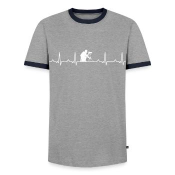 Photographer Photography Heartbeat Tripod Camera Art - Men's Ringer Shirt - grey/navy  - Front - AI Model Female 172 light (172cm) & AI Model Male 178 light (178cm)