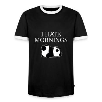 Gifts Panda Coffee Panda Bear Pandas Bear Tired - Men's Ringer Shirt - black/white - Front - AI Model Female 172 light (172cm) & AI Model Male 178 light (178cm)