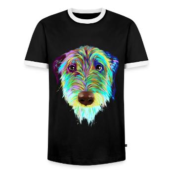 Splash Irish Wolfhound Dog - Men's Ringer Shirt - black/white - Front - AI Model Female 172 light (172cm) & AI Model Male 178 light (178cm)