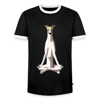 Meditierender Whippet Hund - Männer Kontrast-T-Shirt - Schwarz/Weiß - Vorne - AI Model Female 172 light (172cm) & AI Model Male 178 light (178cm)