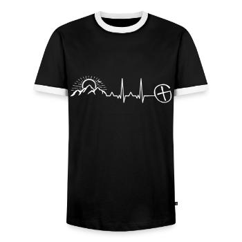 Geocaching Heartbeat Gift Caches Geocache - Men's Ringer Shirt - black/white - Front - AI Model Female 172 light (172cm) & AI Model Male 178 light (178cm)