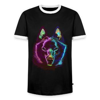 Splash Schipperke Dog - Men's Ringer Shirt - black/white - Front - AI Model Female 172 light (172cm) & AI Model Male 178 light (178cm)