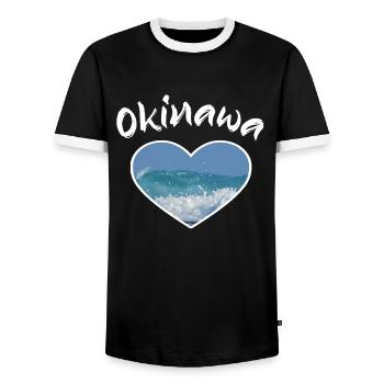 Okinawa Herz Strand Meer - Männer Kontrast-T-Shirt - Schwarz/Weiß - Vorne - AI Model Female 172 light (172cm) & AI Model Male 178 light (178cm)