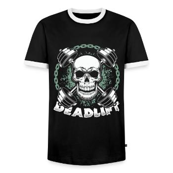 Skull Deadlift Barbell Gym Workout Fitness - Men's Ringer Shirt - black/white - Front - AI Model Female 172 light (172cm) & AI Model Male 178 light (178cm)