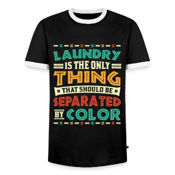 Wäsche ist das einzige, was nach Farbe getrennt - Männer Kontrast-T-Shirt - Schwarz/Weiß - Vorne - AI Model Female 172 light (172cm) & AI Model Male 178 light (178cm)