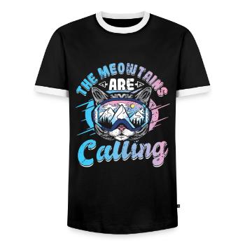 The Meowtains Are Calling Ski Goggles - Men's Ringer Shirt - black/white - Front - AI Model Female 172 light (172cm) & AI Model Male 178 light (178cm)