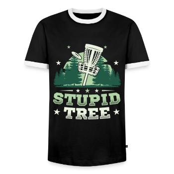 Frisbee Golf Stupid Tree Disc Golf Tee - Men's Ringer Shirt - black/white - Front - AI Model Female 172 light (172cm) & AI Model Male 178 light (178cm)