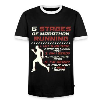 6 Etappen des Marathonlaufs Marathonläufers - Männer Kontrast-T-Shirt - Schwarz/Weiß - Vorne - AI Model Female 172 light (172cm) & AI Model Male 178 light (178cm)