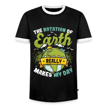The rotation of the earth makes my day. - Men's Ringer Shirt - black/white - Front - AI Model Female 172 light (172cm) & AI Model Male 178 light (178cm)