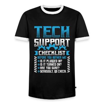 Funny Tech Support Checklist Helpdesk - Men's Ringer Shirt - black/white - Front - AI Model Female 172 light (172cm) & AI Model Male 178 light (178cm)