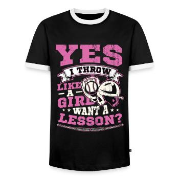 Ja Ich werfe wie ein Mädchen, will Eine Lektion - Männer Kontrast-T-Shirt - Schwarz/Weiß - Vorne - AI Model Female 172 light (172cm) & AI Model Male 178 light (178cm)