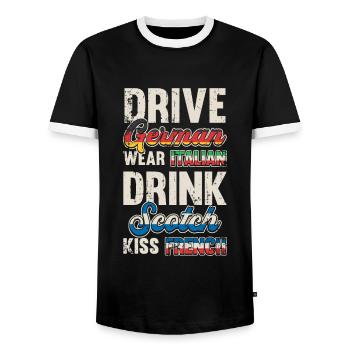 Voyage Airport World Tour 2022 - T-shirt contrasté Homme - noir/blanc - Devant - AI Model Female 172 light (172cm) & AI Model Male 178 light (178cm)