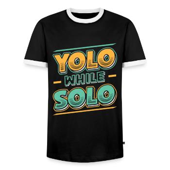 Solo proud single, Happy single - Men's Ringer Shirt - black/white - Front - AI Model Female 172 light (172cm) & AI Model Male 178 light (178cm)