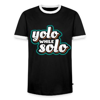 Solo proud single, Happy single - Men's Ringer Shirt - black/white - Front - AI Model Female 172 light (172cm) & AI Model Male 178 light (178cm)