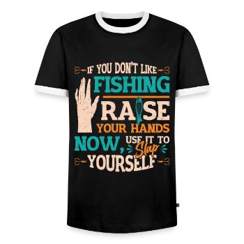 Drôle de pêche en disant Fischer - T-shirt contrasté Homme - noir/blanc - Devant - AI Model Female 172 light (172cm) & AI Model Male 178 light (178cm)