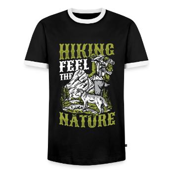Feel The Nature, National Park, Hiking. - Men's Ringer Shirt - black/white - Front - AI Model Female 172 light (172cm) & AI Model Male 178 light (178cm)