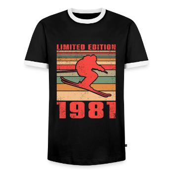 Ski Sports d’hiver Anniversaire du skieur 1981 - T-shirt contrasté Homme - noir/blanc - Devant - AI Model Female 172 light (172cm) & AI Model Male 178 light (178cm)