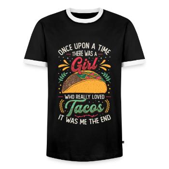 La fille aime les tacos - T-shirt contrasté Homme - noir/blanc - Devant - AI Model Female 172 light (172cm) & AI Model Male 178 light (178cm)